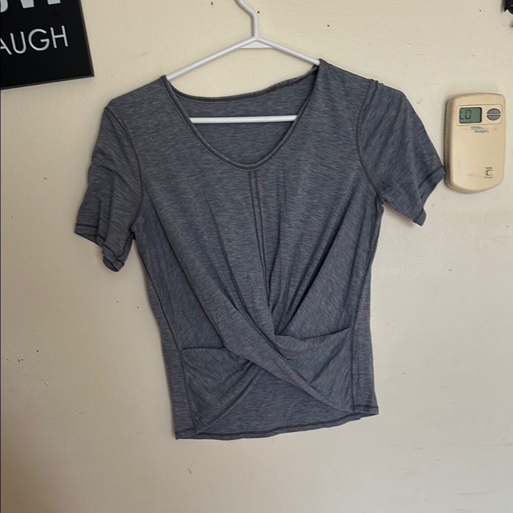lululemon athletica Heathered Gray Twist-Front Short Sleeve Top